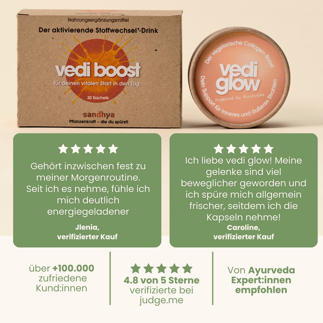 Morning-Set Kundenbewertungen 4,8 Sterne für Vedi Boost und Vedi Glow mit verifizierten Testimonials