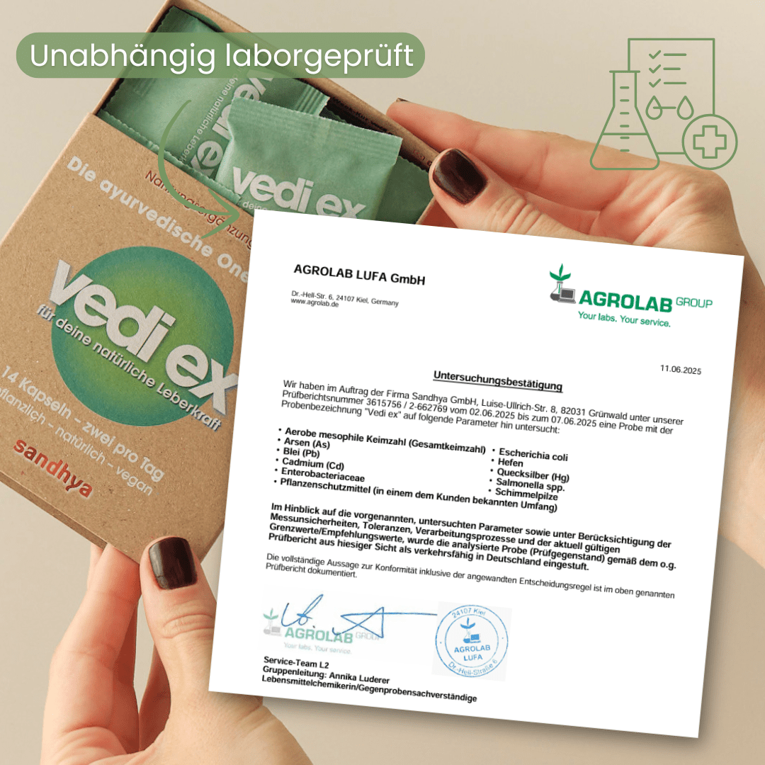 Vedi Ex Leber-Komplex Laborbericht mit AGROLAB-Prüfung auf Schwermetalle und Keime für geprüfte Qualität