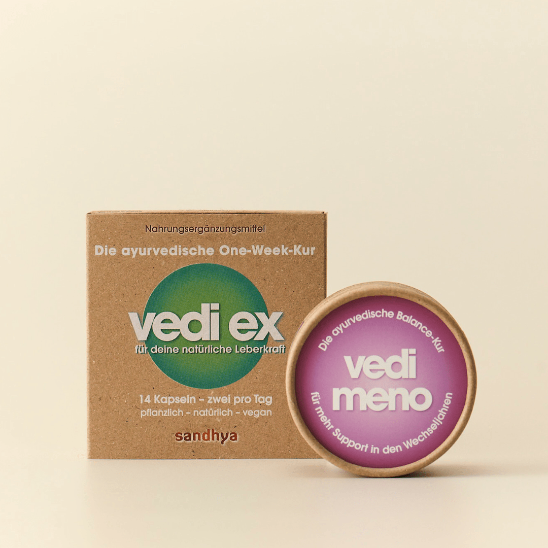 Vedi Meno und Vedi Ex Produkt-Duo als Hormone-Cleanse-Set für hormonelle Balance und Leberentgiftung