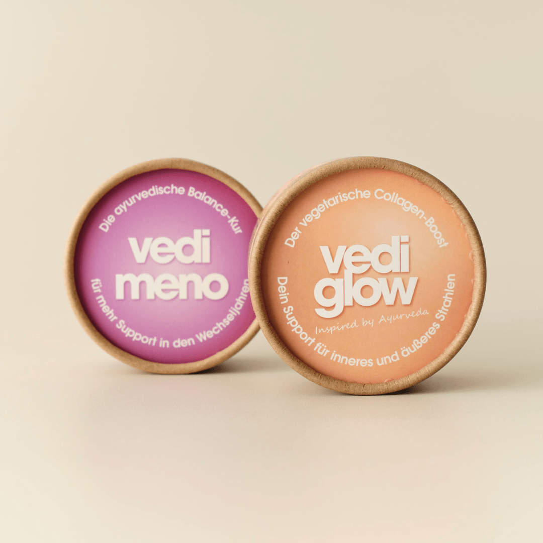 Vedi Meno und Vedi Glow Produkt-Duo als Hormone-Glow-Set für hormonelle Balance und Hautstruktur