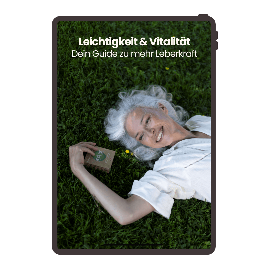 Sandhya Leber-Booklet Cover Leichtigkeit und Vitalität Guide zu Leberkraft mit Vedi Ex Leber-Komplex