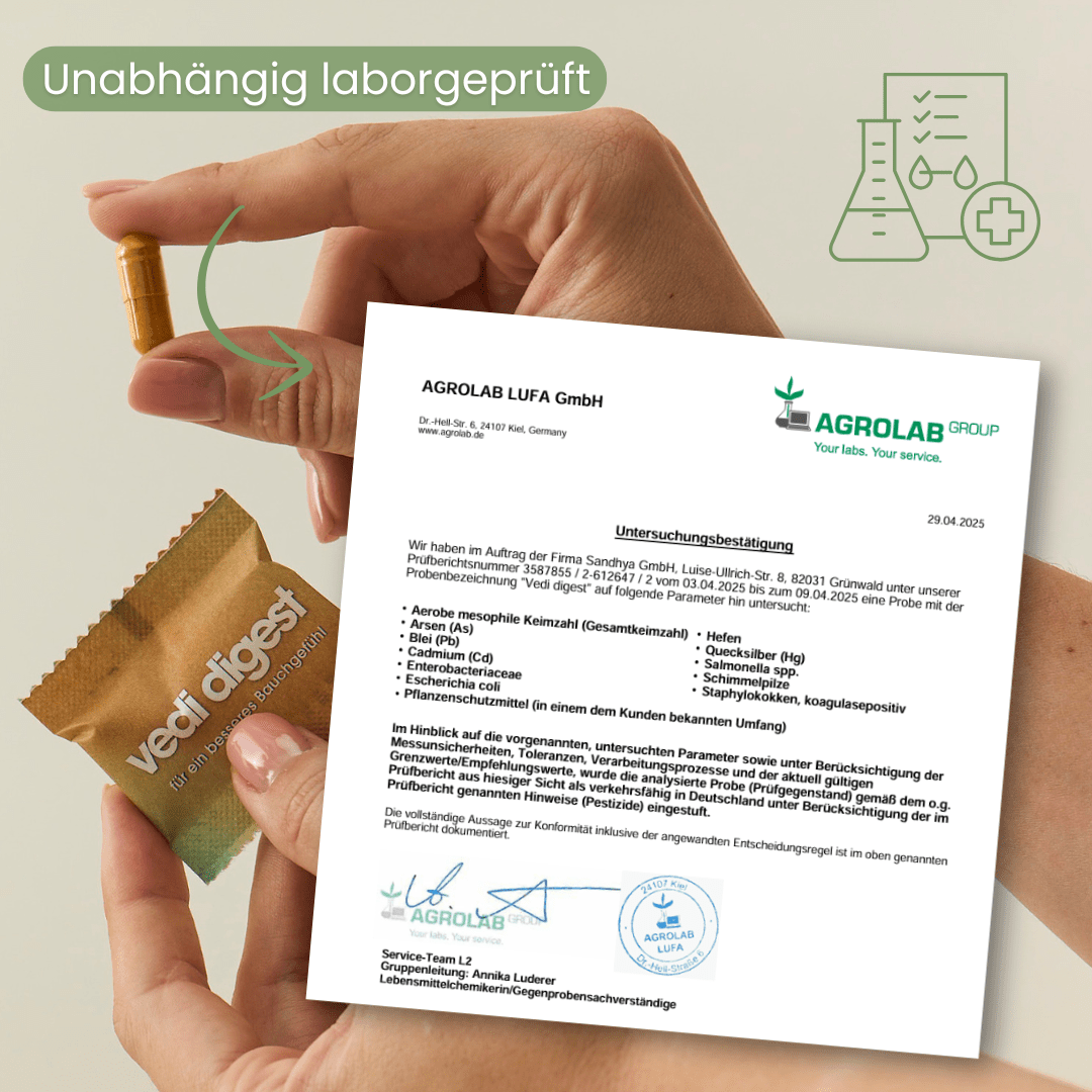 Vedi Digest Laborbericht mit AGROLAB-Prüfung auf Schwermetalle und Keime für geprüfte Qualität